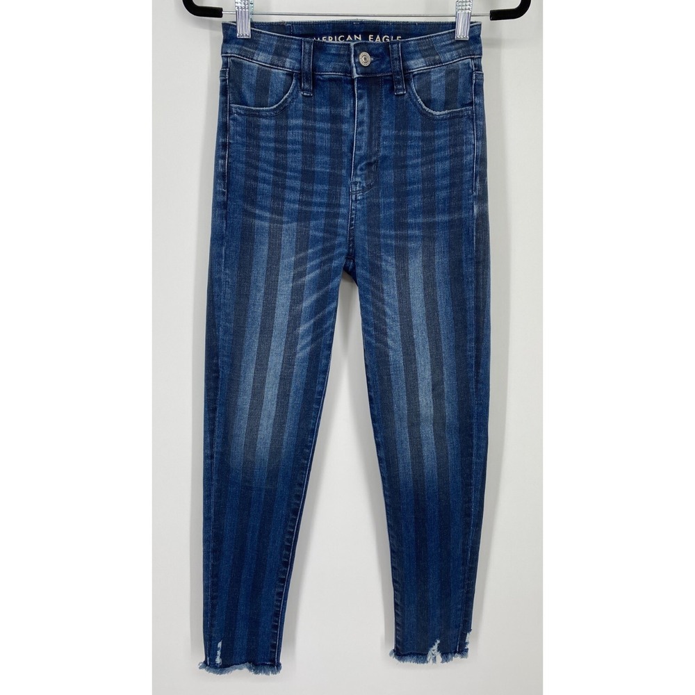 American Eagle Outfitters High-Rise Vertical Stripe Dark Blue Jeans